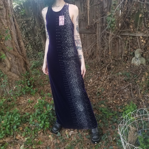 ✧Vintage 90's Purple Sparkly Maxi Dress✧ - Picture 3 of 5